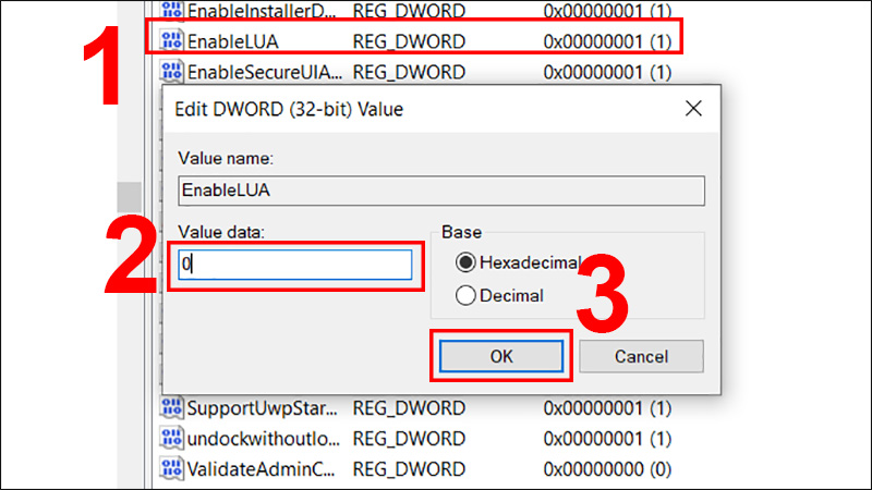 Thay đổi gi&aacute; trị Value data bằng 0